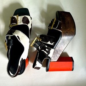 Extremely rare wooden platform cowhide vintage Calvin Klein collections shoes